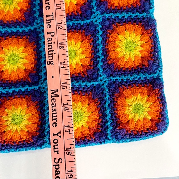 Crochet rainbow granny square bamboo purse turquoise Festival Bag - Picture 6 of 7
